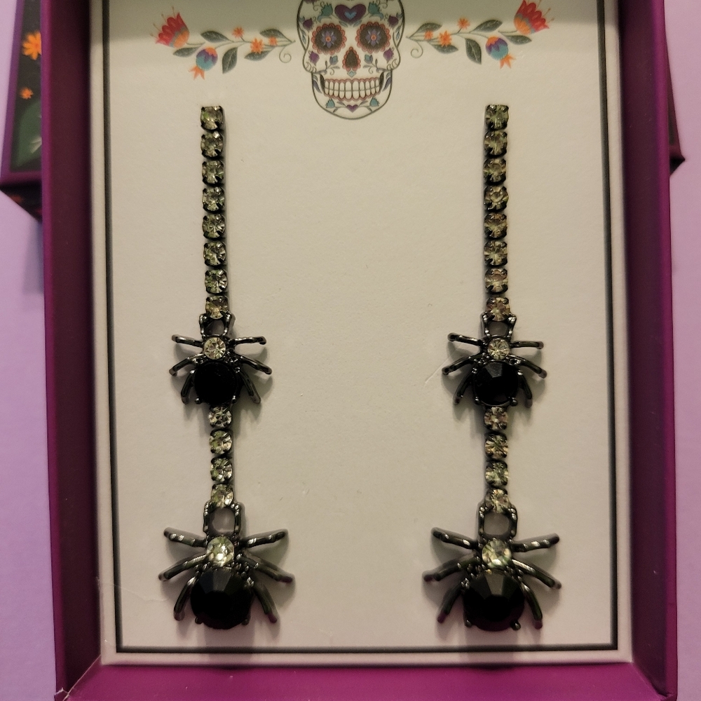 NIB Bella Jack Rhinestone Spider Earrings 3 inches